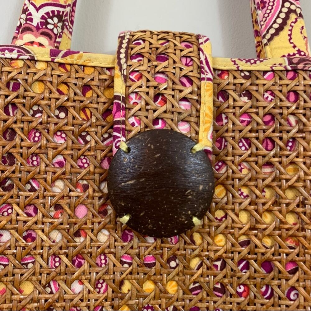 Vera Bradley Bali Gold Yellow Floral Woven Wicker Cane Shoulder Tote Bag - Picture 2 of 8